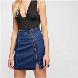 Free People This Way or That Denim Mini Skirt Zipper Skirt High Rise 4 Small